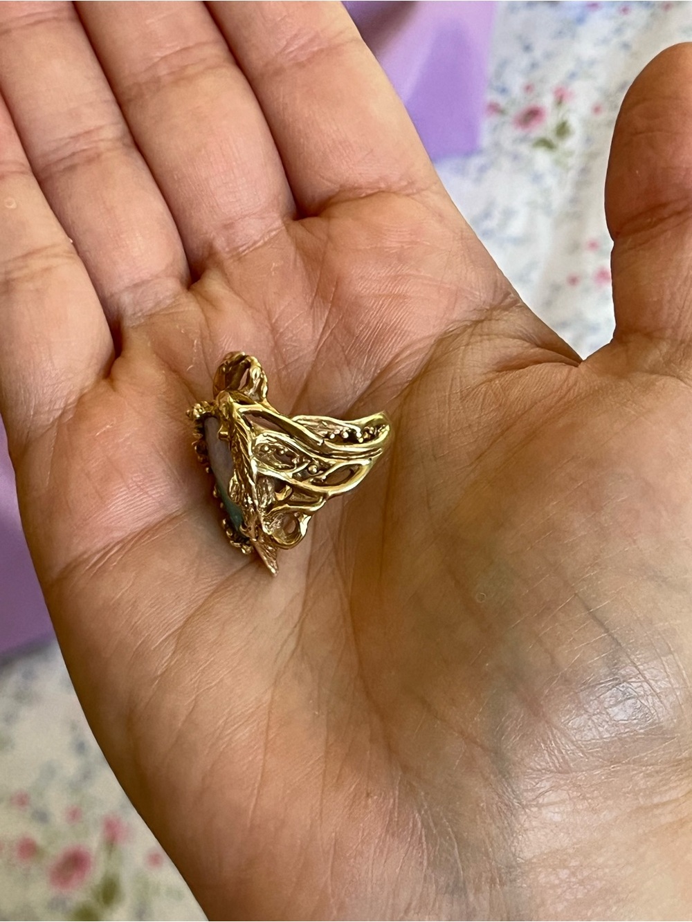 14k Gold Opal Doublet Fish Ring - Picture 12 of 14